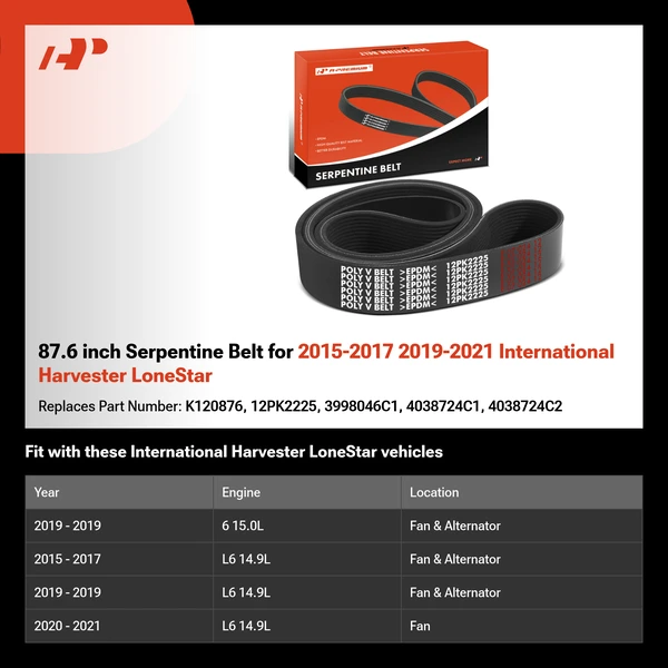 87.6 inch Serpentine Belt for 2015-2017 2019-2021 International Harvester LoneStar