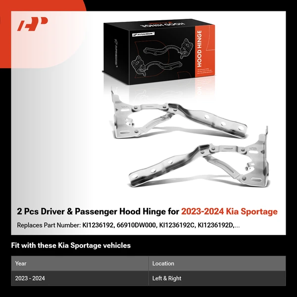 2 Pcs Driver & Passenger Hood Hinge for 2023-2024 Kia Sportage