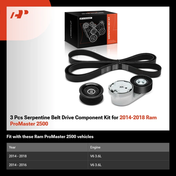 3 Pcs Serpentine Belt Drive Component Kit for 2014-2018 Ram ProMaster 2500