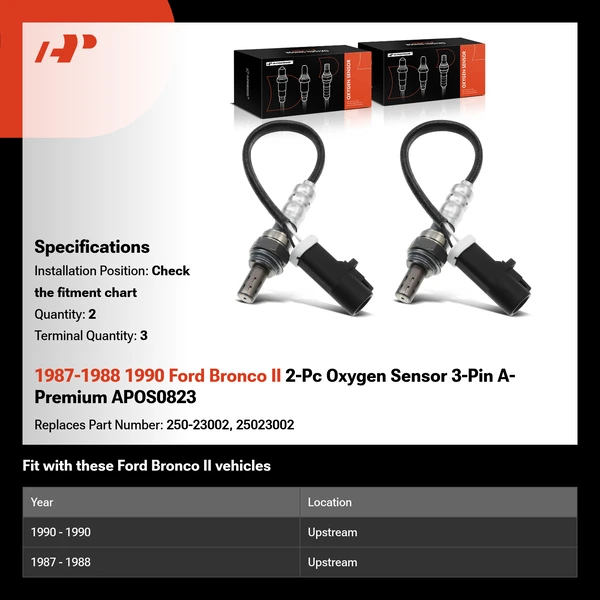 1987-1988 1990 Ford Bronco II 2-Pc Oxygen Sensor 3-Pin A-Premium APOS0823