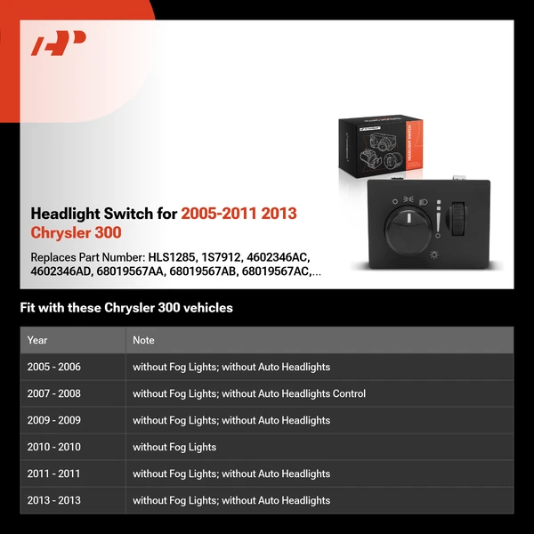 Headlight Switch for 2005-2011 2013 Chrysler 300