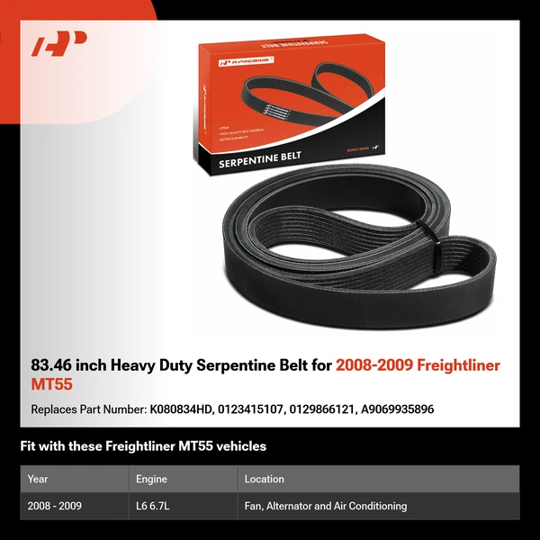 83.46 inch Heavy Duty Serpentine Belt for 2008-2009 Freightliner MT55