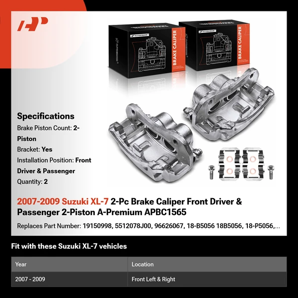 2007-2009 Suzuki XL-7 2-Pc Brake Caliper Front Driver & Passenger 2-Piston A-Premium APBC1565