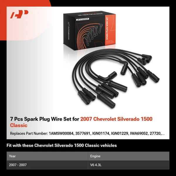 7 Pcs Spark Plug Wire Set for 2007 Chevrolet Silverado 1500 Classic