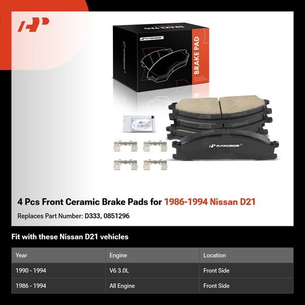4 Pcs Front Ceramic Brake Pads for 1986-1994 Nissan D21
