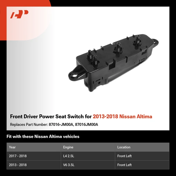 Front Driver Power Seat Switch for 2013-2018 Nissan Altima