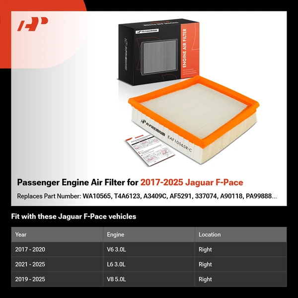 Passenger Engine Air Filter for 2017-2025 Jaguar F-Pace