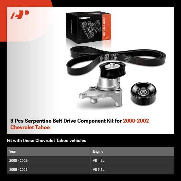3 Pcs Serpentine Belt Drive Component Kit for 2000-2002 Chevrolet Tahoe