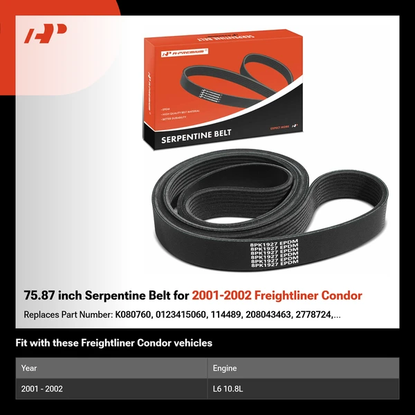 75.87 inch Serpentine Belt for 2001-2002 Freightliner Condor
