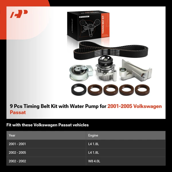 9 Pcs Timing Belt Kit with Water Pump for 2001-2005 Volkswagen Passat
