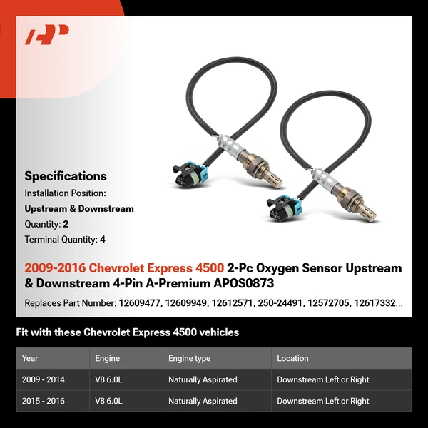 2009-2016 Chevrolet Express 4500 2-Pc Oxygen Sensor Upstream & Downstream 4-Pin A-Premium APOS0873