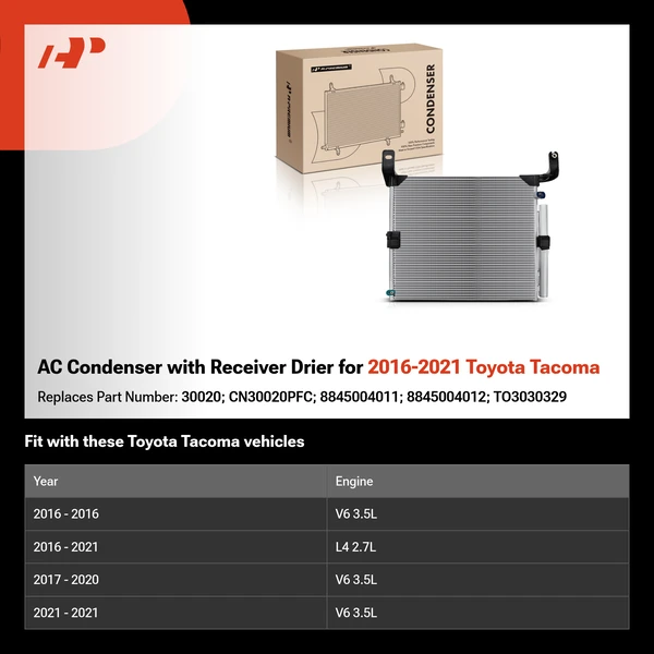 AC Condenser with Receiver Drier for 2016-2021 Toyota Tacoma