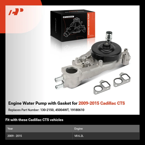 Engine Water Pump with Gasket for 2009-2015 Cadillac CTS
