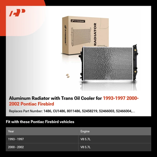 Aluminum Radiator with Trans Oil Cooler for 1993-1997 2000-2002 Pontiac Firebird