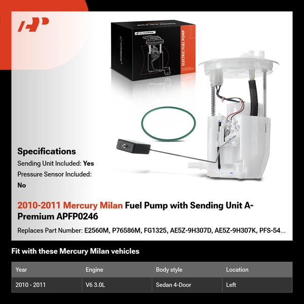 2010-2011 Mercury Milan Fuel Pump with Sending Unit A-Premium APFP0246