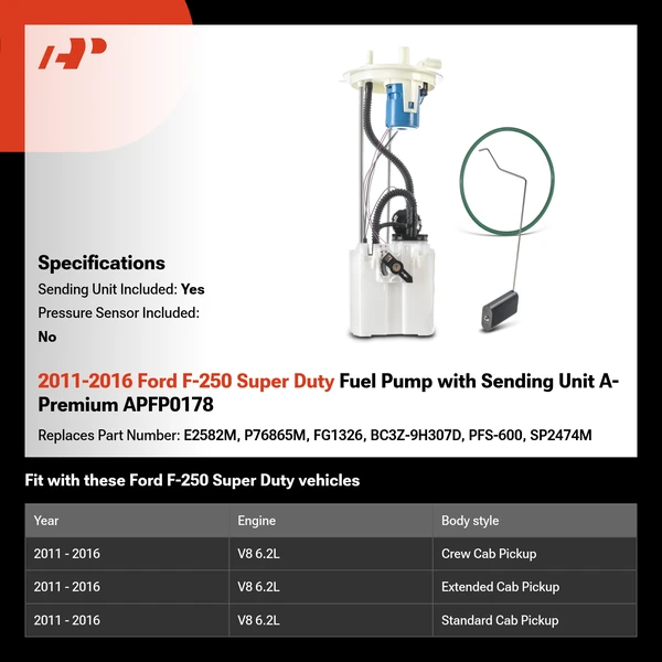 2011-2016 Ford F-250 Super Duty Fuel Pump with Sending Unit A-Premium APFP0178
