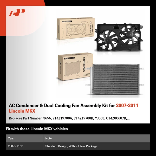 AC Condenser & Dual Cooling Fan Assembly Kit for 2007-2011 Lincoln MKX