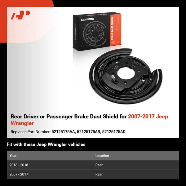 Rear Driver or Passenger Brake Dust Shield for 2007-2017 Jeep Wrangler