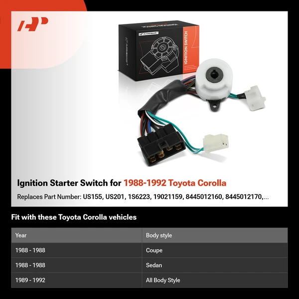 Ignition Starter Switch for 1988-1992 Toyota Corolla