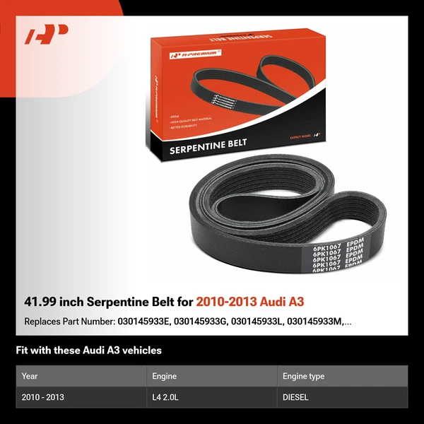 41.99 inch Serpentine Belt for 2010-2013 Audi A3
