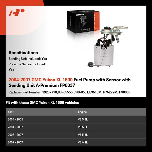 2004-2007 GMC Yukon XL 1500 Fuel Pump with Sensor with Sending Unit A-Premium FP0037