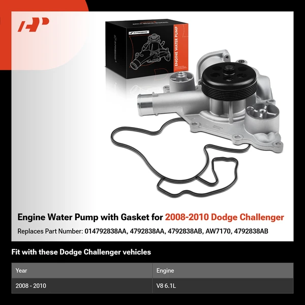 Engine Water Pump with Gasket for 2008-2010 Dodge Challenger