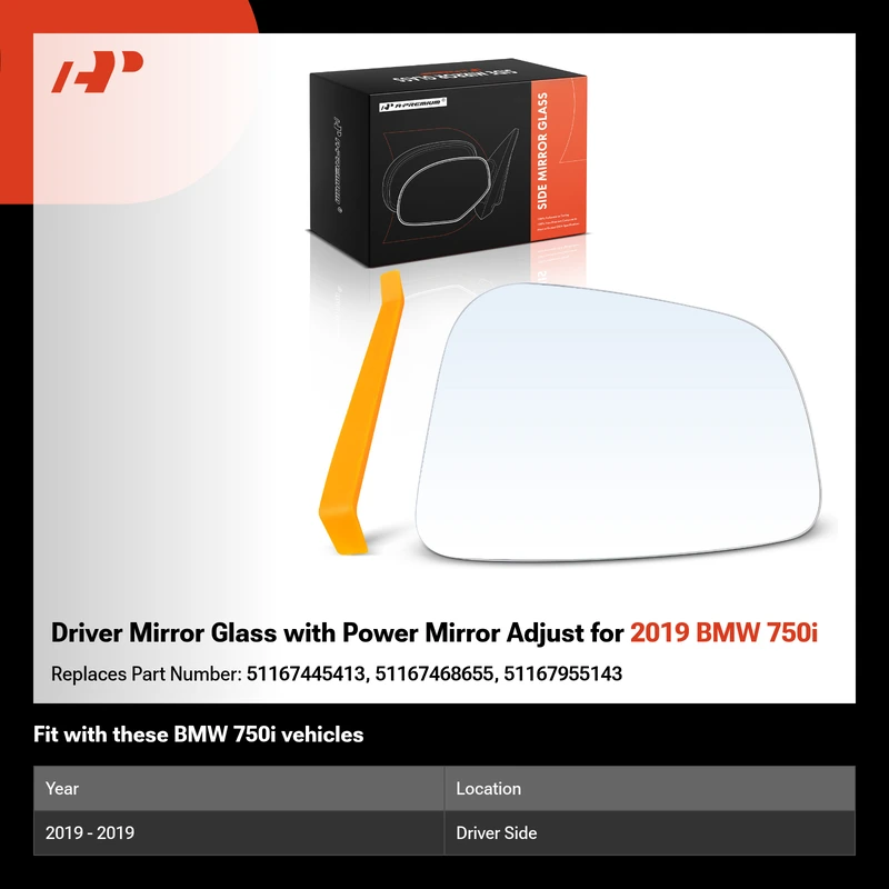 Driver Mirror Glass with Power Mirror Adjust for 2019 BMW 750i