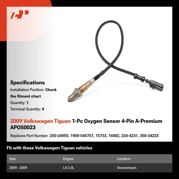 2009 Volkswagen Tiguan 1-Pc Oxygen Sensor 4-Pin A-Premium APOS0023