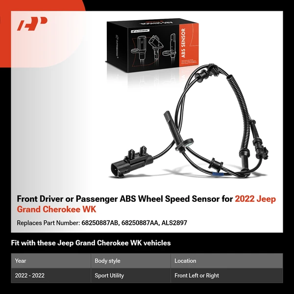 Front Driver or Passenger ABS Wheel Speed Sensor for 2022 Jeep Grand Cherokee WK