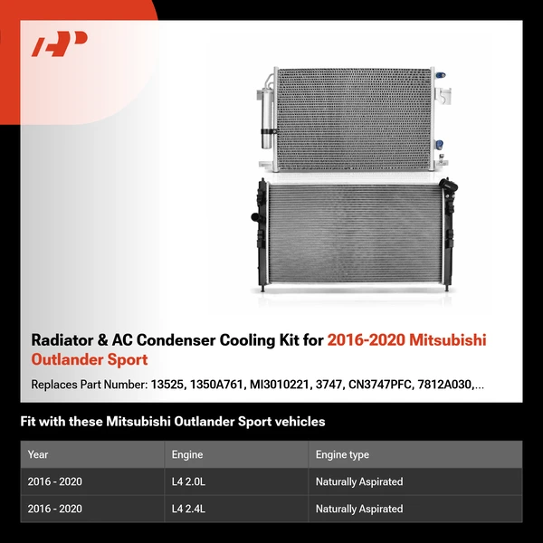 Radiator & AC Condenser Cooling Kit for 2016-2020 Mitsubishi Outlander Sport