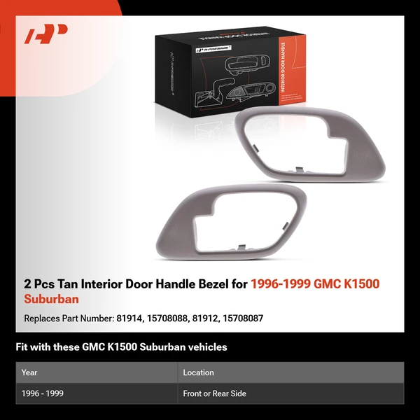 2 Pcs Tan Interior Door Handle Bezel for 1996-1999 GMC K1500 Suburban