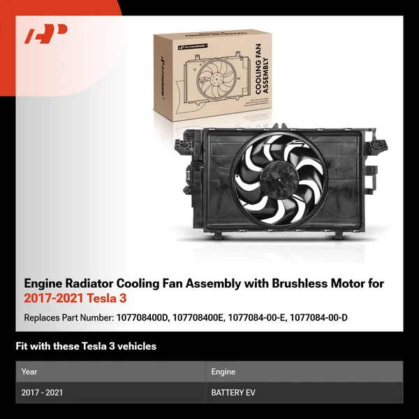 Engine Radiator Cooling Fan Assembly with Brushless Motor for 2017-2021 Tesla 3
