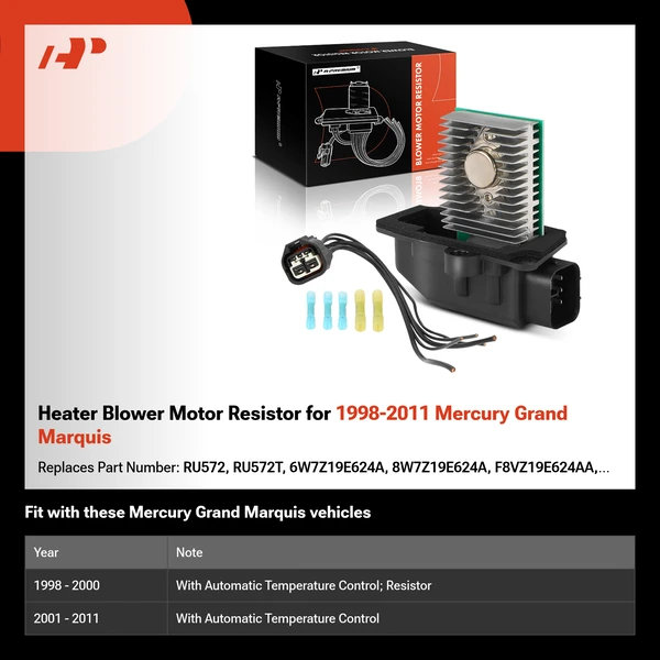 Heater Blower Motor Resistor for 1998-2011 Mercury Grand Marquis
