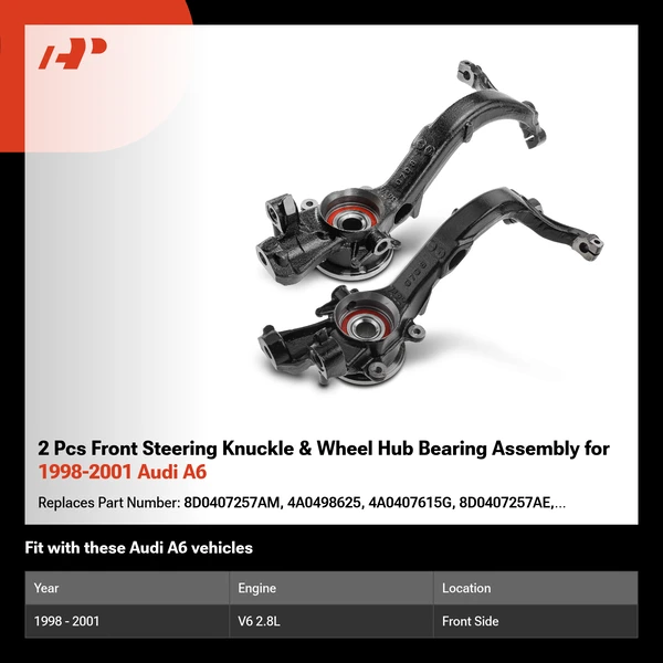 2 Pcs Front Steering Knuckle & Wheel Hub Bearing Assembly for 1998-2001 Audi A6
