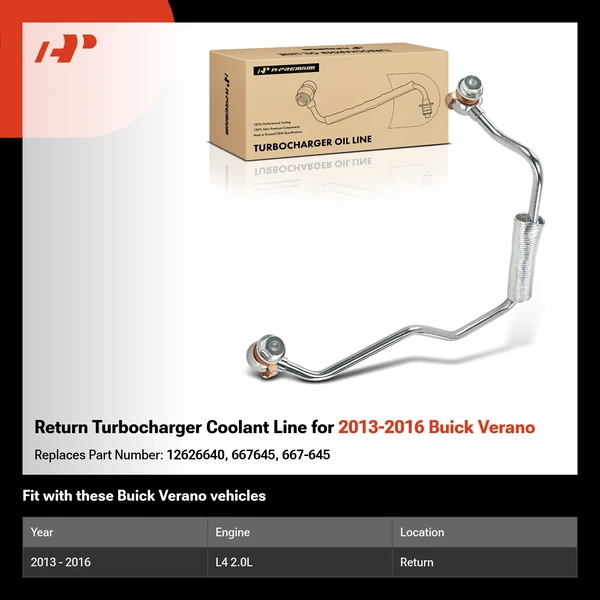 Return Turbocharger Coolant Line for 2013-2016 Buick Verano
