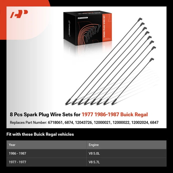 8 Pcs Spark Plug Wire Sets for 1977 1986-1987 Buick Regal