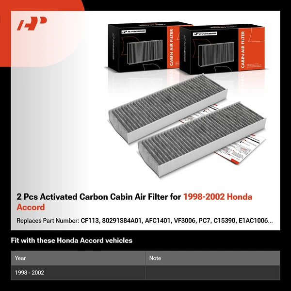 2 Pcs Activated Carbon Cabin Air Filter for 1998-2002 Honda Accord