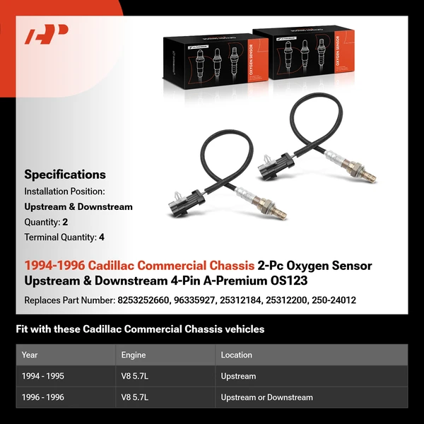 1994-1996 Cadillac Commercial Chassis 2-Pc Oxygen Sensor Upstream & Downstream 4-Pin A-Premium OS123