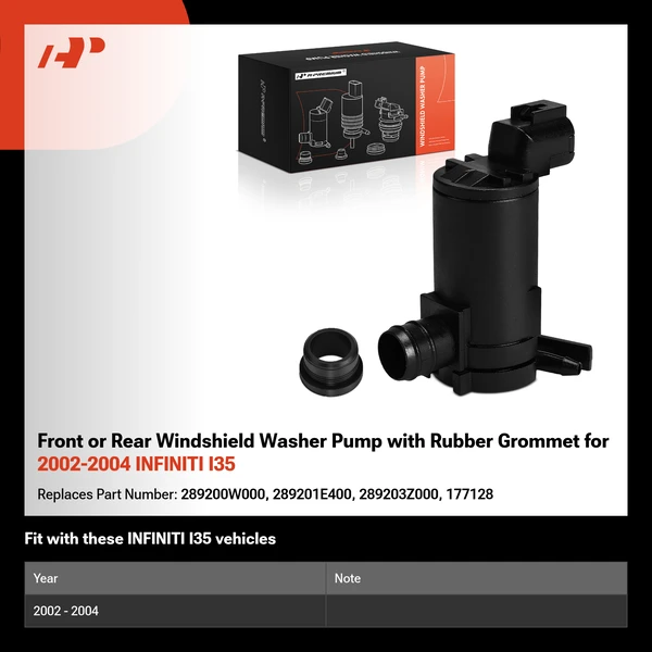 Front or Rear Windshield Washer Pump with Rubber Grommet for 2002-2004 INFINITI I35