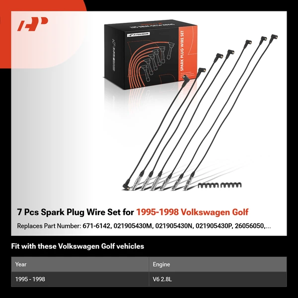 7 Pcs Spark Plug Wire Set for 1995-1998 Volkswagen Golf