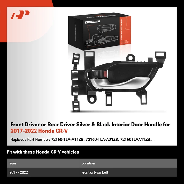 Front Driver or Rear Driver Silver & Black Interior Door Handle for 2017-2022 Honda CR-V