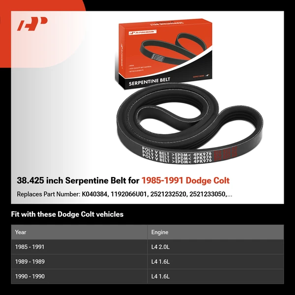 38.425 inch Serpentine Belt for 1985-1991 Dodge Colt