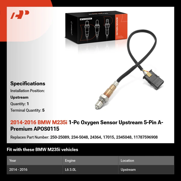 2014-2016 BMW M235i 1-Pc Oxygen Sensor Upstream 5-Pin A-Premium APOS0115