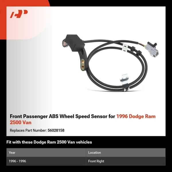 Front Passenger ABS Wheel Speed Sensor for 1996 Dodge Ram 2500 Van
