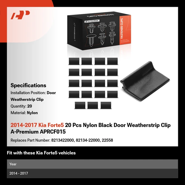 2014-2017 Kia Forte5 20 Pcs Nylon Black Door Weatherstrip Clip A-Premium APRCF015