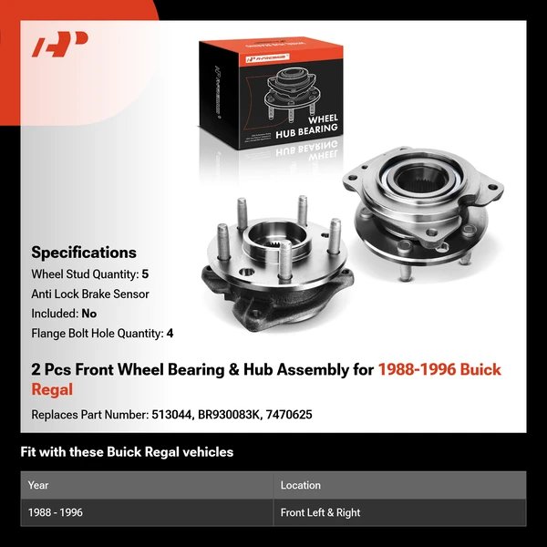 2 Pcs Front Wheel Bearing & Hub Assembly for 1988-1996 Buick Regal