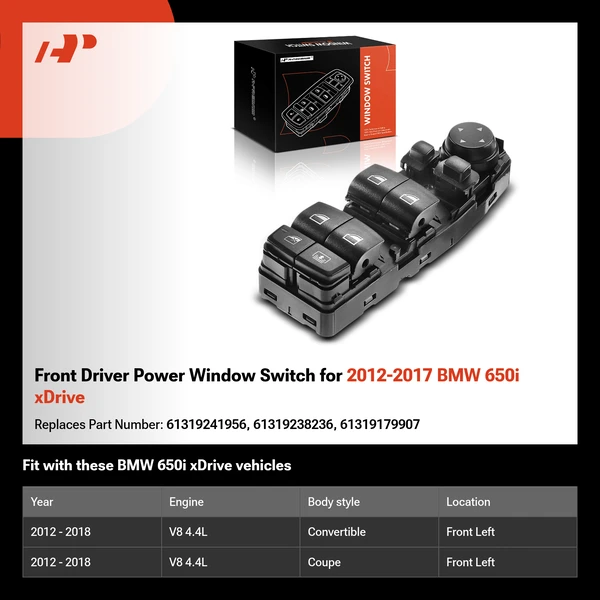 Front Driver Power Window Switch for 2012-2017 BMW 650i xDrive