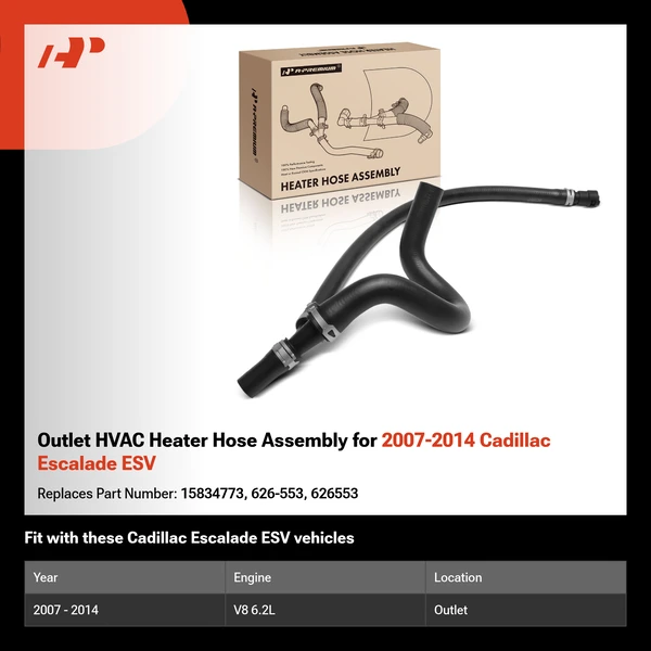 Outlet HVAC Heater Hose Assembly for 2007-2014 Cadillac Escalade ESV