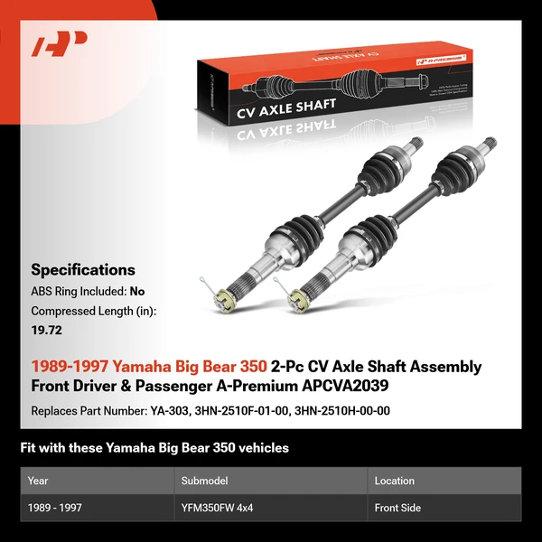 1989-1997 Yamaha Big Bear 350 2-Pc CV Axle Shaft Assembly Front Driver & Passenger A-Premium APCVA2039