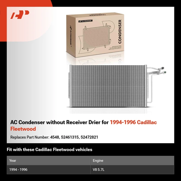 AC Condenser without Receiver Drier for 1994-1996 Cadillac Fleetwood